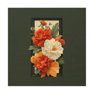 Elegant Orange & White Floral Art Wood Art