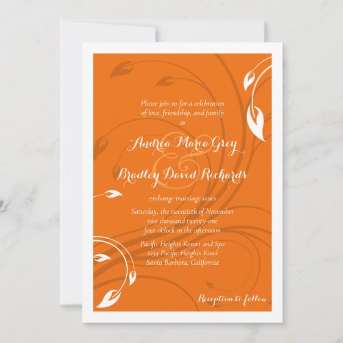 Elegant Orange White Floral Wedding Invitation