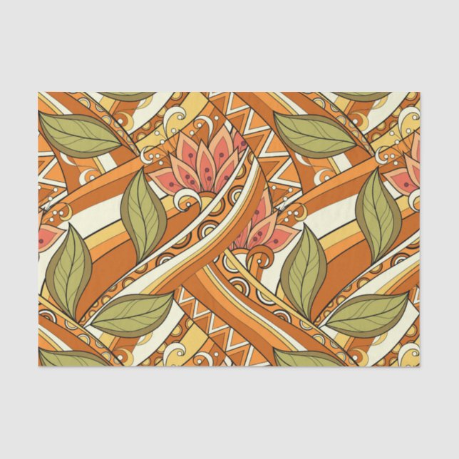 Elegant Orange White Flowers And Swirl Tissue Paper (Front)