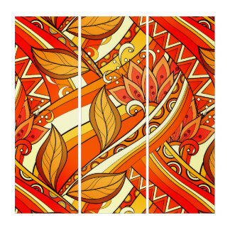Elegant Orange White Flowers And Swirl Triptych
