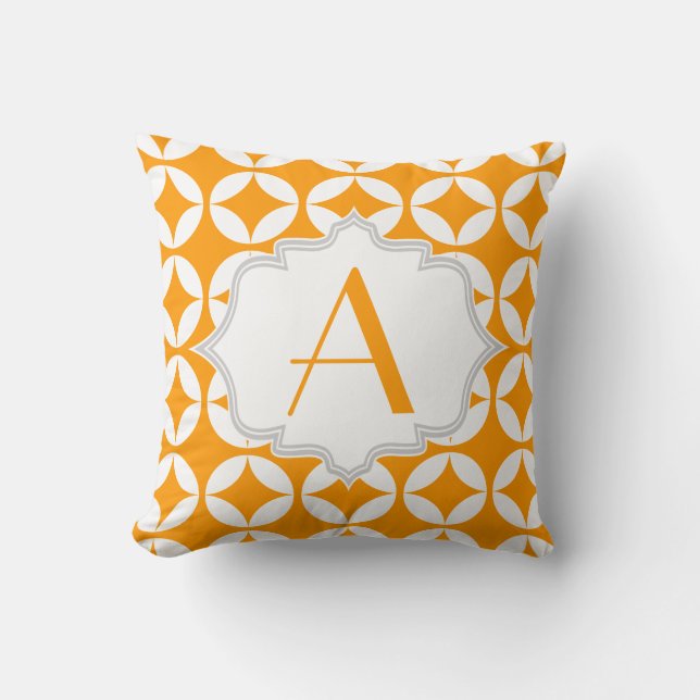 Elegant orange, white geometric pattern throw pillow (Front)