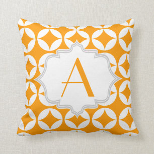 Elegant orange, white geometric pattern throw pillow