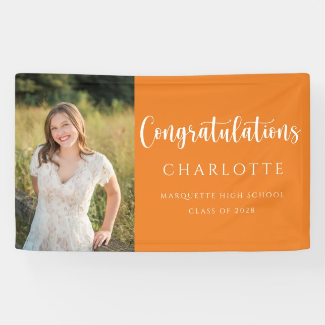 Elegant Orange White Graduation Photo Banner (Horizontal)