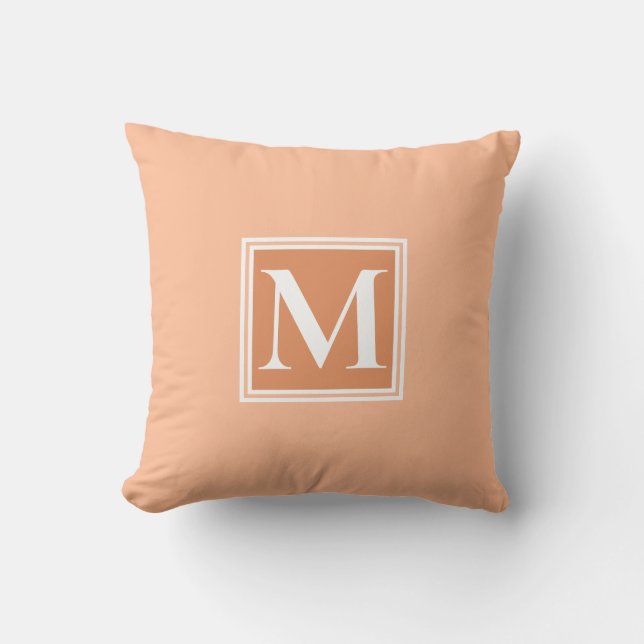 Elegant orange white monogram script topography  throw pillow (Front)