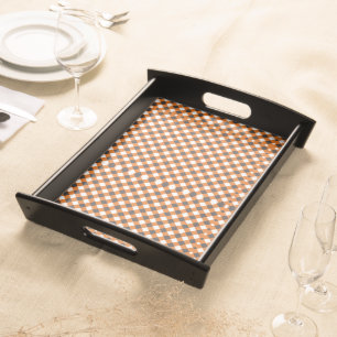  Elegant Orange White Plaid Gingham   Serving Tray