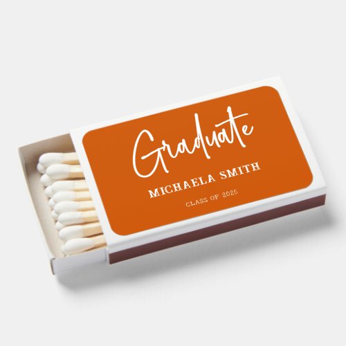 Elegant Orange White Script Graduation Matchboxes