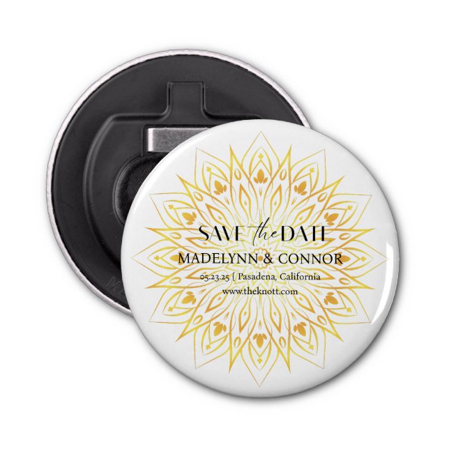 Elegant Orange Wildflower Button Bottle Opener (Front)