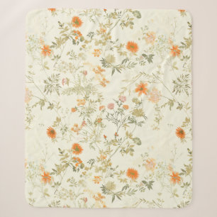 Elegant orange wildflowers watercolor sherpa blanket