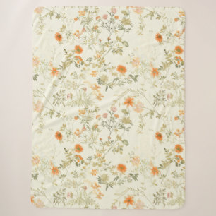 Elegant orange wildflowers watercolor sherpa blanket