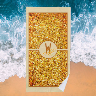 Elegant Orange Yellow Glitter Monogrammed Beach Towel