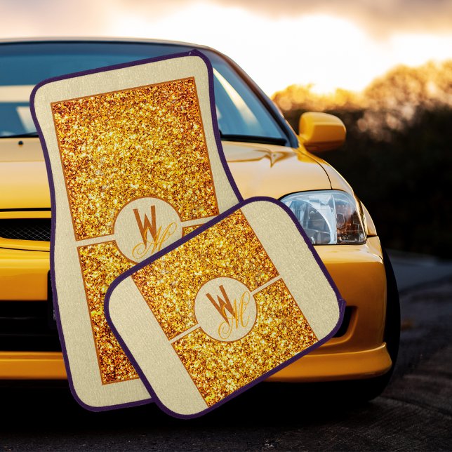 Elegant Orange Yellow Glitter Monogrammed  Car Floor Mat (Creator Uploaded)