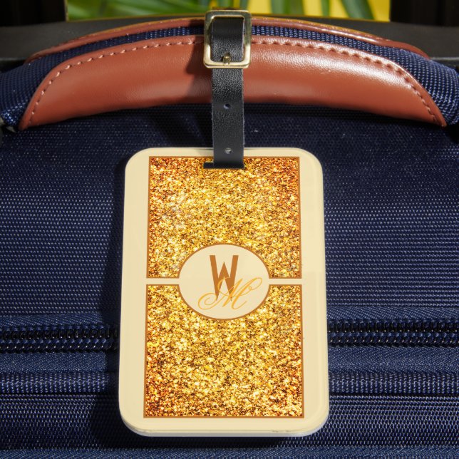 Elegant Orange Yellow Glitter Monogrammed  Luggage Tag (Front Insitu 2)