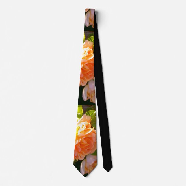 Elegant orange yellow peach florals roses neck tie (Front)