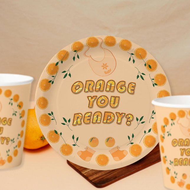 Elegant Orange You Ready Trendy Citrus Baby Shower Paper Plates (Creator Uploaded)