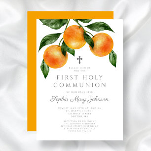 Elegant Oranges First Holy Communion Invitation