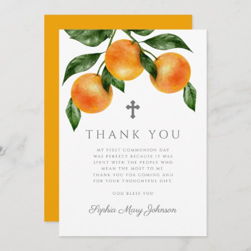 Elegant Oranges First Holy Communion Thank You Card