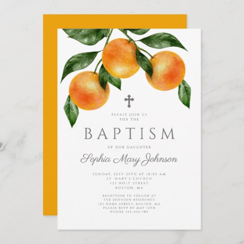 Elegant Oranges Girl Baptism Invitation
