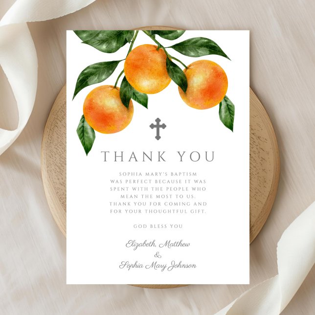 Elegant Oranges Girl Baptism  Thank You Card (Elegant Oranges Girl Baptism Thank You Card)