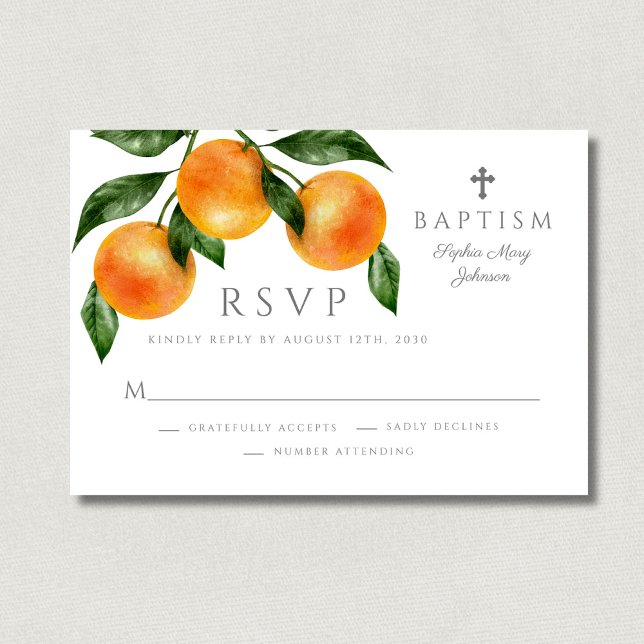 Elegant Oranges Religious Girl Baptism RSVP Card (Elegant Oranges Religious Girl Baptism RSVP Card)