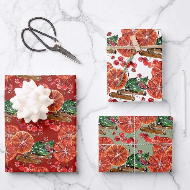 Elegant Oranges Slices Cinnamon Sticks Wrapping Paper Sheets (Front)
