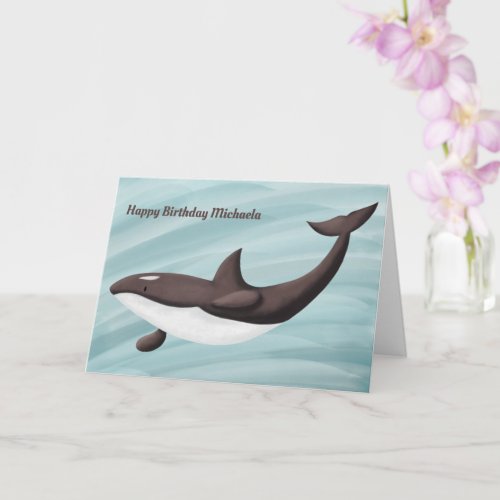 Elegant Orca Swimming Personalized Birthday Card