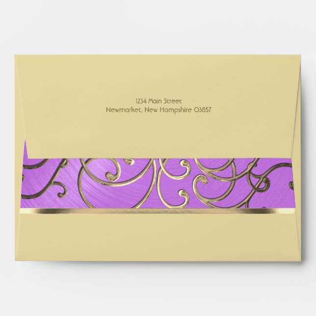 Elegant Orchid and Gold Filigree Envelope (Back (Top Flap))