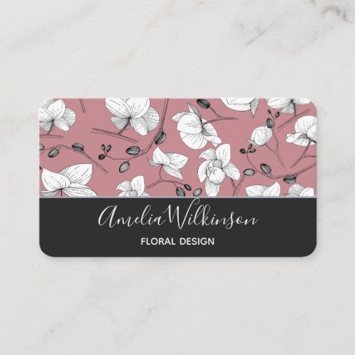 Elegant orchid black white modern floral old pink business card