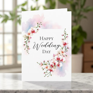 Elegant Orchid Blooms on Watercolor Pastel Wedding Card