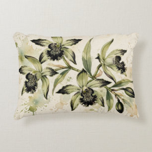 Elegant Orchid Botanical Canvas Art Print Accent Pillow