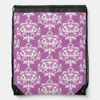 Elegant Orchid Damask Drawstring Backpack