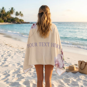 Elegant Orchid Floral Custom Name Monogram Beach Towel