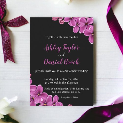 Elegant Orchid Flower Black Summer Floral Wedding Invitation