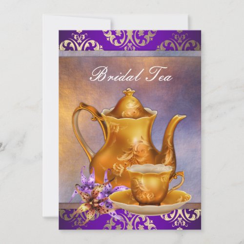 Elegant Orchid Gold and Purple Bridal Tea Party Custom Announcement