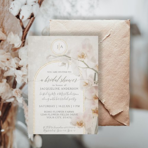 Elegant Orchid Gold Arch Monogram Bridal Shower  Invitation