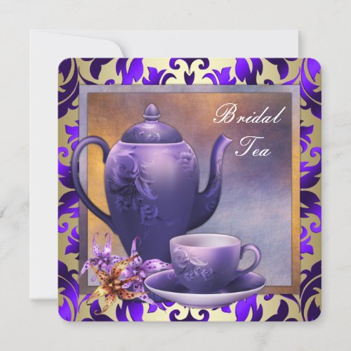 Elegant Orchid Gold Purple Bridal Tea Party Custom Invite
