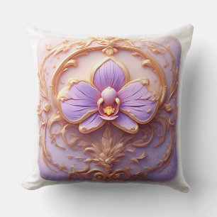 Elegant Orchid in Intricate Golden Frame Throw Pillow