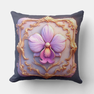 Elegant Orchid in Intricate Golden Frame Throw Pillow