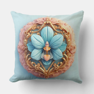 Elegant Orchid in Intricate Golden Frame Throw Pillow