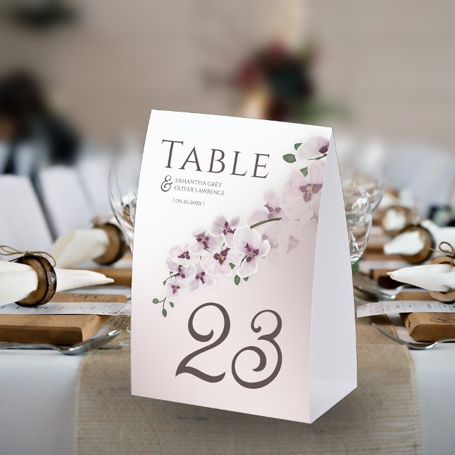 Elegant Orchid Minimalist Wedding Table Number Paper Table Tent (Creator Uploaded)