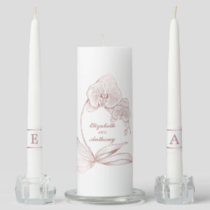 Elegant Orchid Monogram Rose Gold Wedding Unity Candle Set