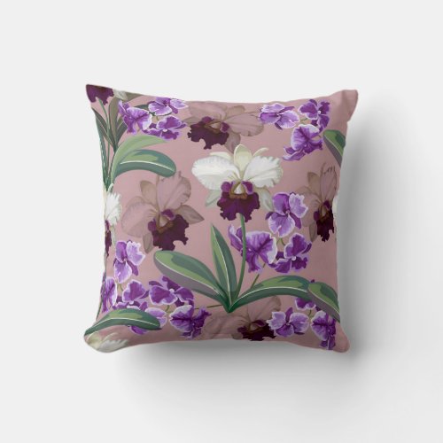 Elegant Orchid Pattern Throw Pillow