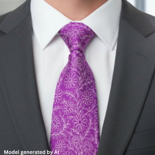 Elegant Orchid Purple Floral Pattern Neck Tie