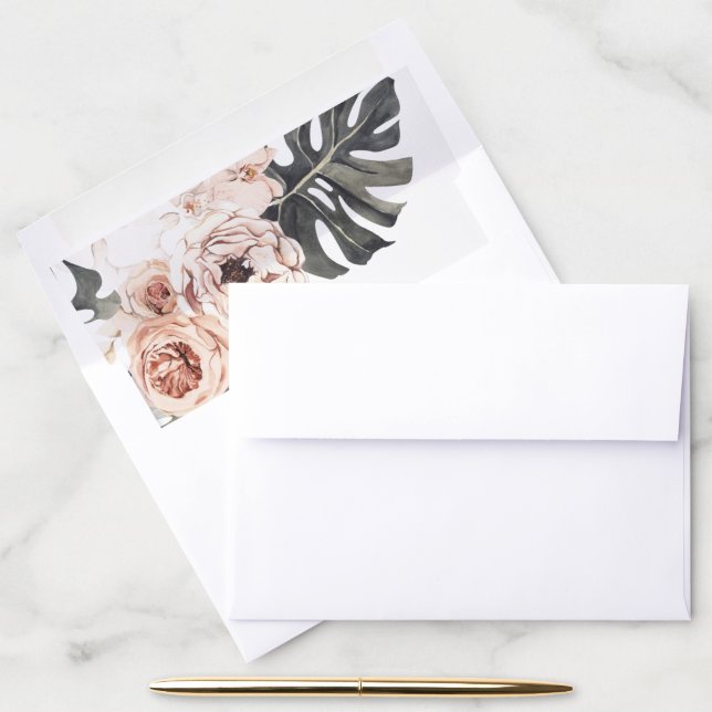 Elegant Orchid & Roses Watercolor Frame Envelope Liner (Desk)