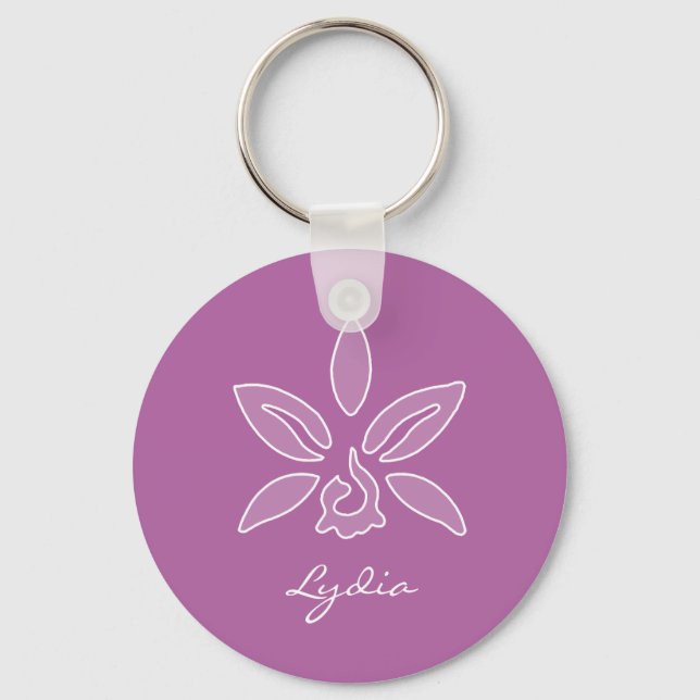 Elegant Orchid Simple Bold Purple Flower With Name Keychain (Front)