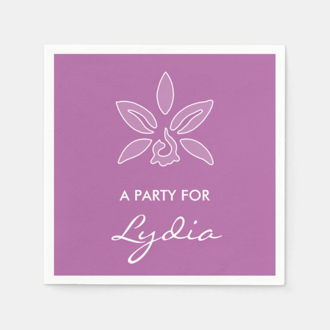 Elegant Orchid Simple Bold Purple Flower With Name Paper Napkins (Front)