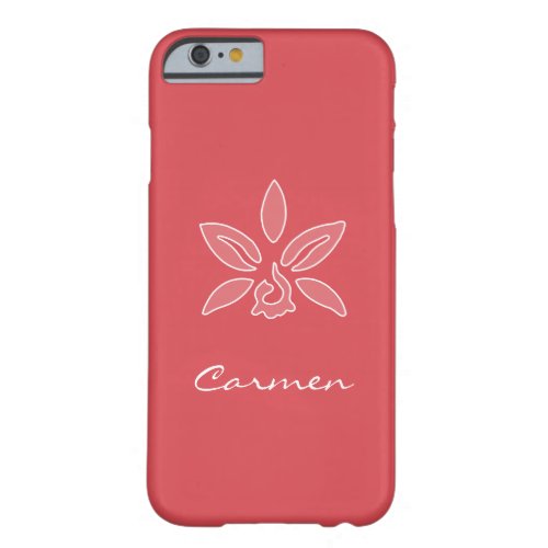 Elegant Orchid Simple Hot Red Flower With Name Barely There iPhone 6 Case