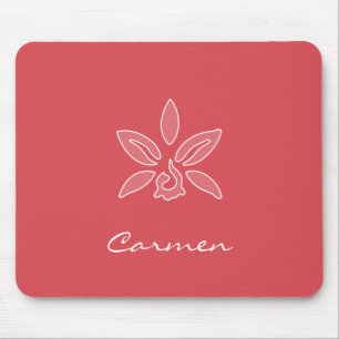 Elegant Orchid Simple Hot Red Flower With Name Mouse Pad