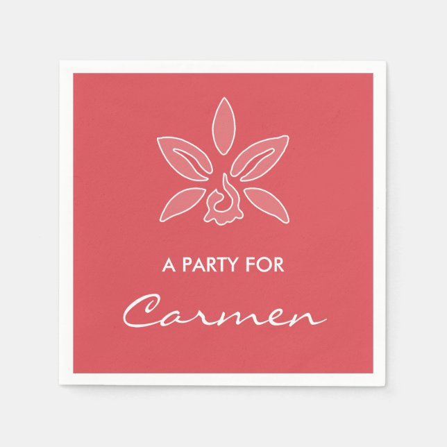 Elegant Orchid Simple Hot Red Flower With Name Napkins (Front)