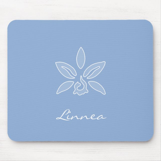 Elegant Orchid Simple Powder Blue Flower With Name Mouse Pad (Front)