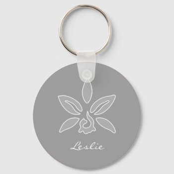 Elegant Orchid Simple Rich Gray Flower With Name Keychain by ohsogirly at Zazzle